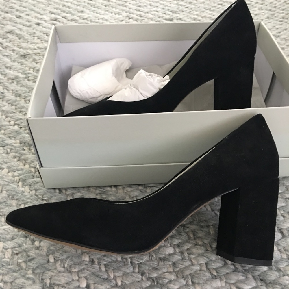 1.State Saffy black suede chunky heels